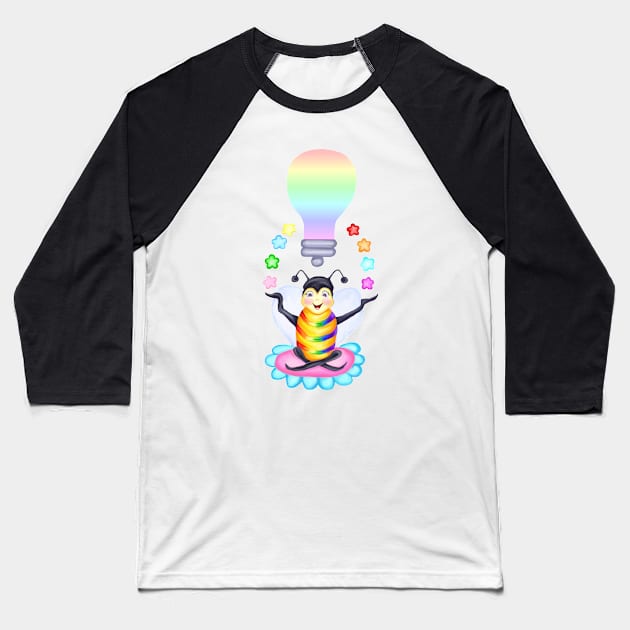 Bee Rainbow Lightbulb Idea Baseball T-Shirt by Art by Deborah Camp